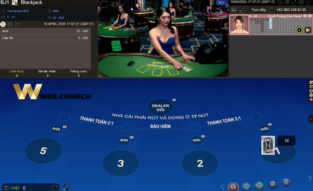 Bàn cược blackjack tại w88